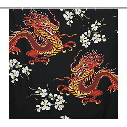 Shower Curtains For Bathroom Compatible With Floral Chinese Japanese Dragon Flower Bathroom Curtains Soft Polyester Fabric Bath Curtains For Men Women Girls Room Decoration 72 X 70 Inches 0