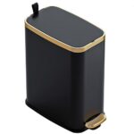 Small Bathroom Trash Can With Lid Soft Close 5l13 Gal Slim Garbage Can Metal Step Wastebasket Rectangle Narrow Waste Bin For Office Bedroom Toilet Live Room Black 0