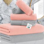 Towels Set For Bathroom 100 Cotton Soft Quick Dry Thick 6 Pieces Towel Set 2 Large Bath Towels 3056 2 Hand Towels 1828 2 Washcloths 1313 Bathroom Decor Sets Grey And Pink 0