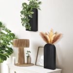 Wall Planter For Indoor Plants Black Wall Decor For Living Room Bathroom Wood Wall Vases For Decor Dried Flowers And Faux Greenery Set Of 2 Modern Farmhouse Decor Hanging Planter 0 2
