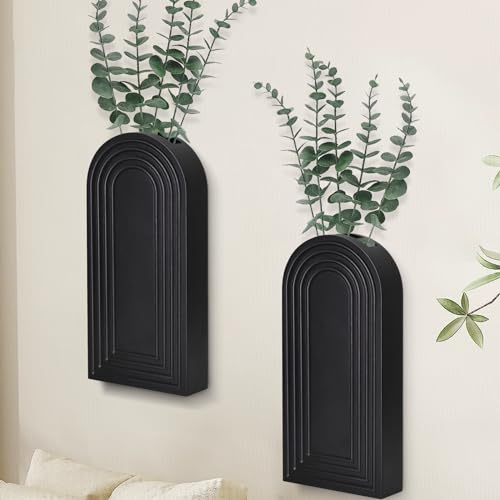 Wall Planter For Indoor Plants Black Wall Decor For Living Room Bathroom Wood Wall Vases For Decor Dried Flowers And Faux Greenery Set Of 2 Modern Farmhouse Decor Hanging Planter 0