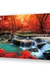 Bk03950 Wall Art Decor Canvas Print Picture Red Forest Waterfalls 1 Piece Modern Landscape Tree For Living Room Bedroom Kitchen Office Home Decorations Stretched And Framed Ready To Hang 0