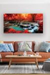 Bk03950 Wall Art Decor Canvas Print Picture Red Forest Waterfalls 1 Piece Modern Landscape Tree For Living Room Bedroom Kitchen Office Home Decorations Stretched And Framed Ready To Hang 0 3