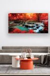 Bk03950 Wall Art Decor Canvas Print Picture Red Forest Waterfalls 1 Piece Modern Landscape Tree For Living Room Bedroom Kitchen Office Home Decorations Stretched And Framed Ready To Hang 0 4