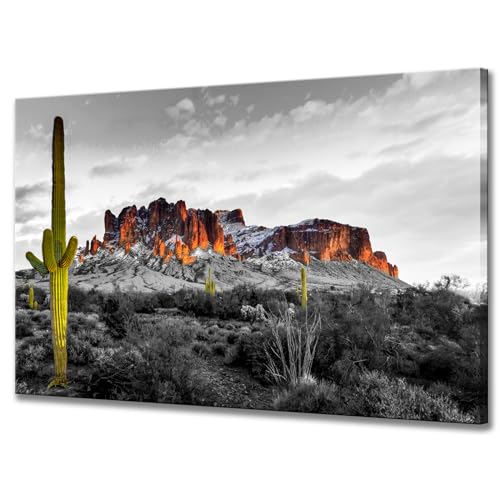 Biuteawal Superstition Mountains Sunset Wall Art Arizona Western Desert Cactus Landscape Paintings Canvas Art Print Nature Pictures For Home Wall Decoration Ready To Hang 0