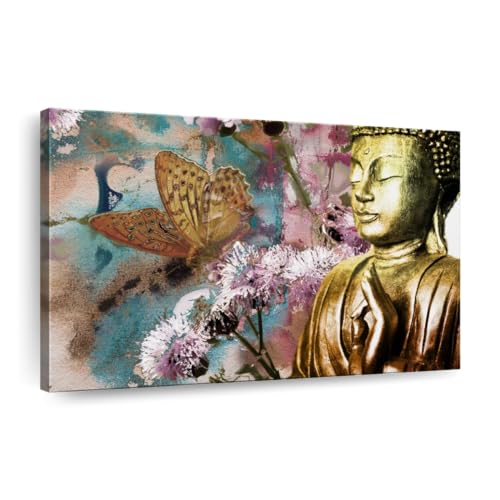 Butterfly And Buddha Canvas 1 Panel Buddha Canvas Decor Zen Wall Art Mandala Wall Art Buddha Wall Art 30 X 20 0
