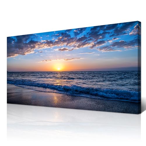 Canvas Wall Art For Office Large Wall Decor For Living Room Bedroom Wall Decorations Blue Ocean Wall Painting Sea Beach Seascape Pictures Print Artwork Ready To Hang Home Decor 24 X 48inch 0