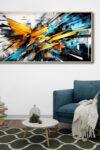 Colorful Abstract Wall Artabstract Canvas Wall Artmultilayer Abstract Design In Cubist Shattered Stylecanvas Wall Art For Living Room Large Sizebedroomoffice Wall Decor Gold Metal Frame 31 W X 15h80x4 0 2