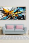 Colorful Abstract Wall Artabstract Canvas Wall Artmultilayer Abstract Design In Cubist Shattered Stylecanvas Wall Art For Living Room Large Sizebedroomoffice Wall Decor Gold Metal Frame 31 W X 15h80x4 0 5