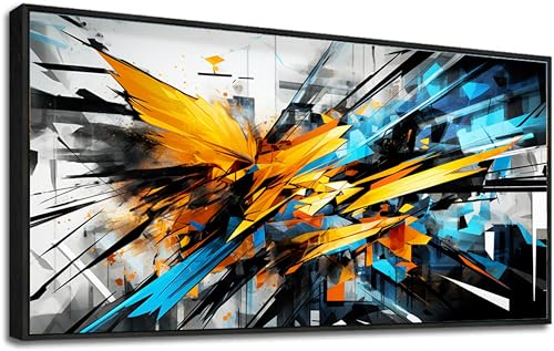 Colorful Abstract Wall Artabstract Canvas Wall Artmultilayer Abstract Design In Cubist Shattered Stylecanvas Wall Art For Living Room Large Sizebedroomoffice Wall Decor Gold Metal Frame 31 W X 15h80x4 0