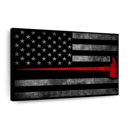 Firefighter Flag Canvas 1 American Flag Wall Decor American Flag Wall Decor Wooden American Flag Wall Art American Heroes Flags Wall Art 24 X 16 0