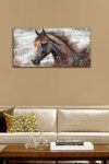 Large Horse Canvas Wall Art Brown Horse Picture For Wall Decor Rustic Wood Plank Effect Canvas Painting Animal Portrait Canvas Print Artwork For Living Room Bedroom Wall Decoration 24 X 48 0 0