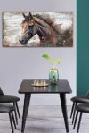 Large Horse Canvas Wall Art Brown Horse Picture For Wall Decor Rustic Wood Plank Effect Canvas Painting Animal Portrait Canvas Print Artwork For Living Room Bedroom Wall Decoration 24 X 48 0 1