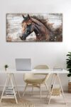 Large Horse Canvas Wall Art Brown Horse Picture For Wall Decor Rustic Wood Plank Effect Canvas Painting Animal Portrait Canvas Print Artwork For Living Room Bedroom Wall Decoration 24 X 48 0 2
