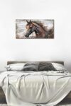 Large Horse Canvas Wall Art Brown Horse Picture For Wall Decor Rustic Wood Plank Effect Canvas Painting Animal Portrait Canvas Print Artwork For Living Room Bedroom Wall Decoration 24 X 48 0 3