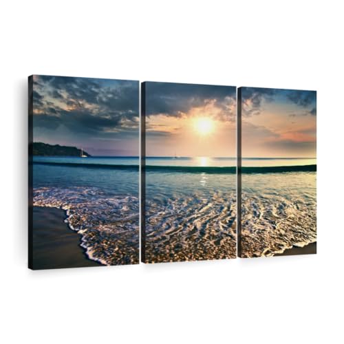 Large Sunset Wall Art Multi Piece Canvas 3 Panels Ocean And Beach Pictures Wall Art Decor Summer Sunset Sky Beach Canvas Wall Art Beach Artwork 23 X 14 0