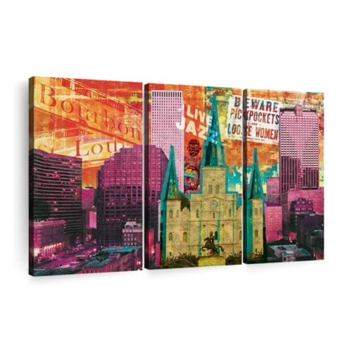 Louisiana Themed Wall Art Horizontal Canvas 3 Piece Living Room Wall Decor Pop Art Places Canvas Print Beige And Brown Decor For Wall 65 X 42 0