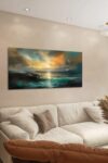 Ocean Sunset Landscape Canvas Wall Art For Living Room Bedroom Home Decoration Beautiful Nature Scenery Oil Painting Print Picture Decor Artwork Gallery Wrapped Gift Inner Frame 20x40 Inches 0 2