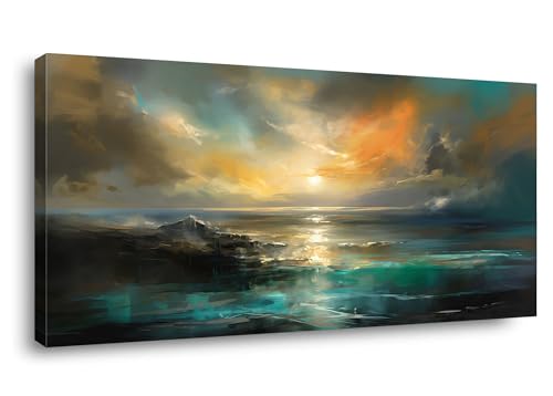 Ocean Sunset Landscape Canvas Wall Art For Living Room Bedroom Home Decoration Beautiful Nature Scenery Oil Painting Print Picture Decor Artwork Gallery Wrapped Gift Inner Frame 20x40 Inches 0
