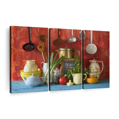 Organized Kitchen Utensils Wall Art Horizontal Canvas 3 Piece Dining Room Wall Decor Photographic Canvas Print Brown And Gray Decor For Wall 57 X 36 0