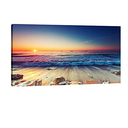 Pyradecor One Panel Sea Waves Large Canvas Prints Modern Seascape Artwork Landscape Pictures Paintings On Stretched Canvas Wall Art For Living Room Home Decorations L 0