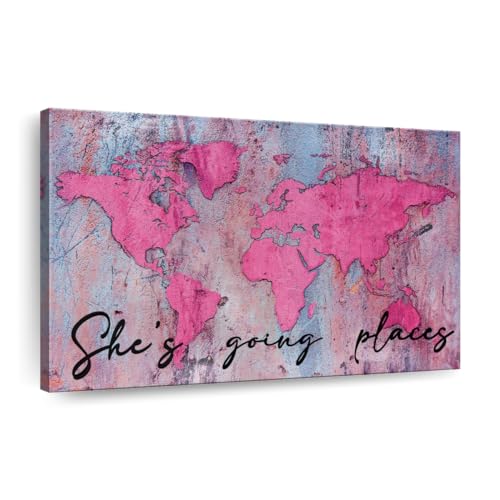 Shes Going Place World Map Canvas Print 1 Piece 36 X 24 0