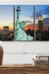 Statue Of Liberty And Skyline Wall Art Horizontal Canvas 3 Piece Living Room Wall Decor Photographic Canvas Print Black And Blue Decor For Wall 23 X 14 0 0
