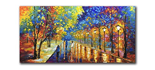 Tyed Art 24x48 Inch Oil Paintings On Canvas Art 100 Hand Painted Contemporary Artwork Abstract Artwork Night Rainy Street Wall Art Livingroom Bedroom Dinning Room Decorative Pictures Home Decor 0