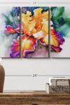 Yellow Iris Flower Wall Art Horizontal Canvas 3 Piece Living Room Wall Decor Watercolor Floral And Botanical Canvas Print Purple And Orange Decor For Wall 23 X 14 0 0