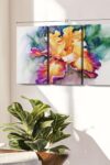 Yellow Iris Flower Wall Art Horizontal Canvas 3 Piece Living Room Wall Decor Watercolor Floral And Botanical Canvas Print Purple And Orange Decor For Wall 23 X 14 0 1
