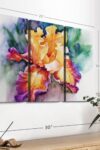 Yellow Iris Flower Wall Art Horizontal Canvas 3 Piece Living Room Wall Decor Watercolor Floral And Botanical Canvas Print Purple And Orange Decor For Wall 23 X 14 0 2