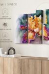 Yellow Iris Flower Wall Art Horizontal Canvas 3 Piece Living Room Wall Decor Watercolor Floral And Botanical Canvas Print Purple And Orange Decor For Wall 23 X 14 0 4